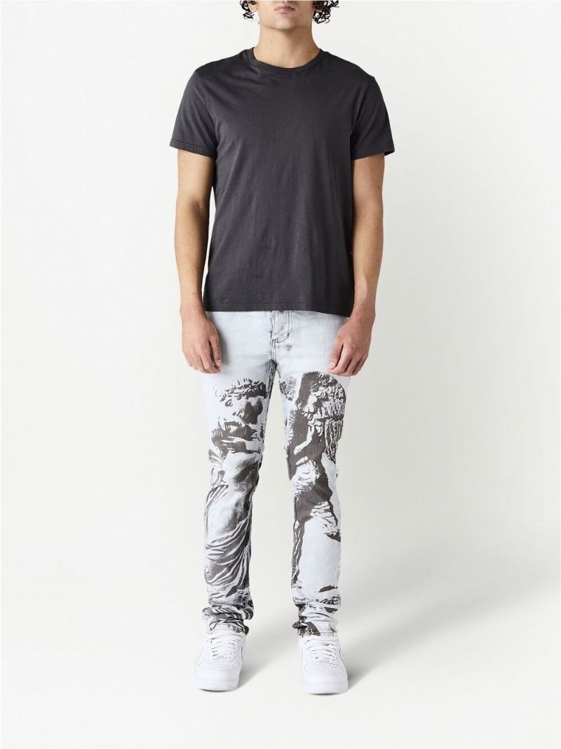 Grey Statue Print Straight-leg Jeans
