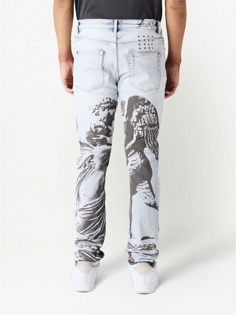 Grey Statue Print Straight-leg Jeans