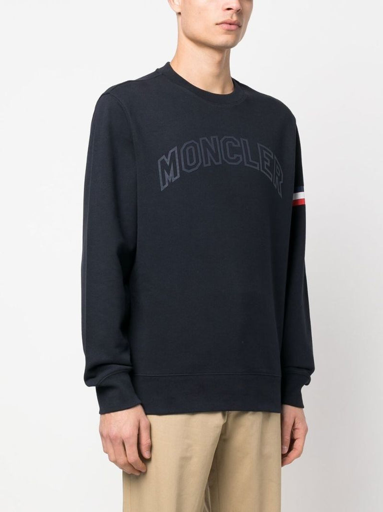 Blue Logo Print Stripe Sweatshirt