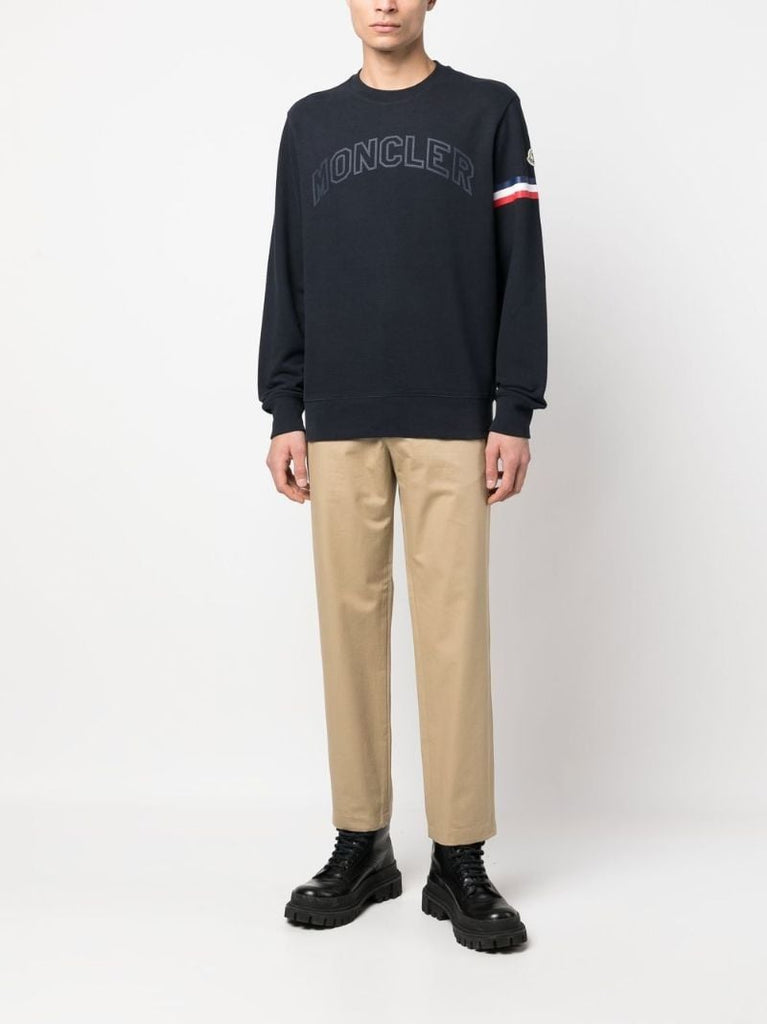 Blue Logo Print Stripe Sweatshirt