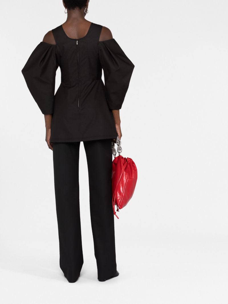 Black Cut-out Puff-sleeve Blouse