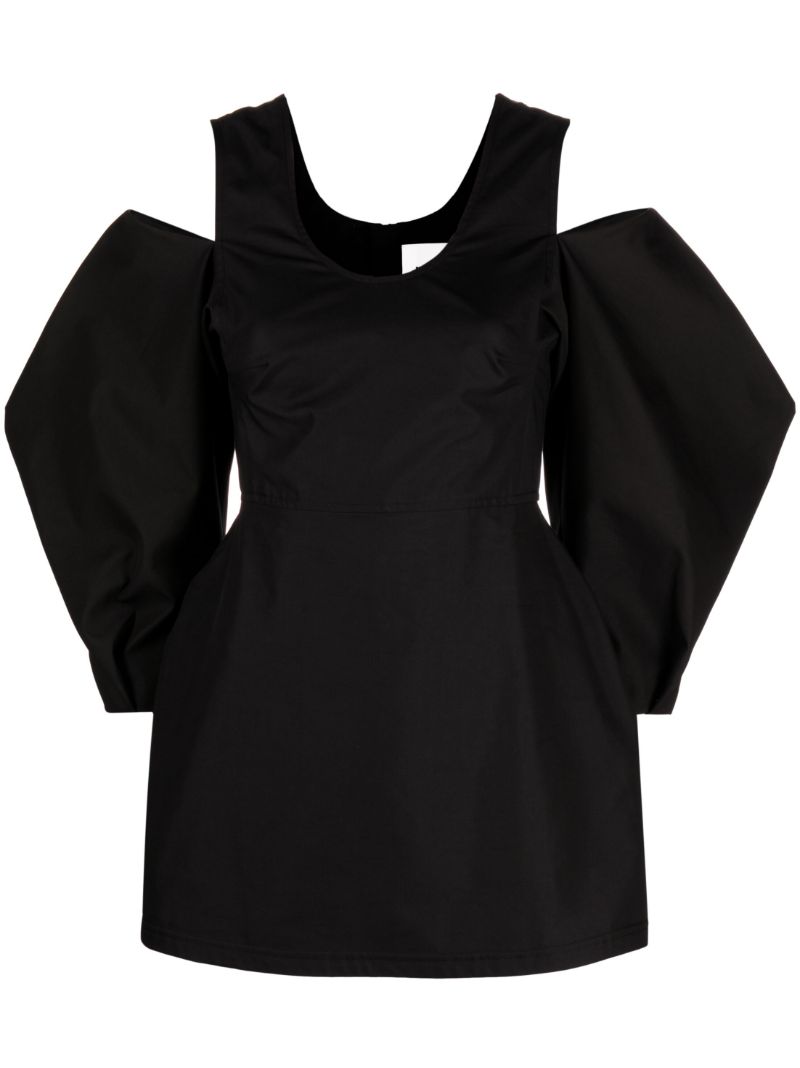 Black Cut-out Puff-sleeve Blouse