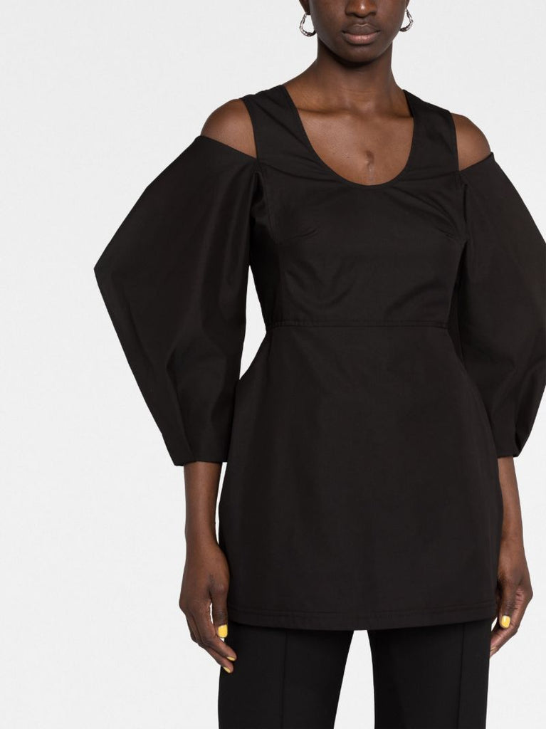 Black Cut-out Puff-sleeve Blouse