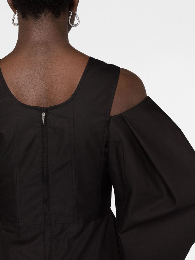 Black Cut-out Puff-sleeve Blouse