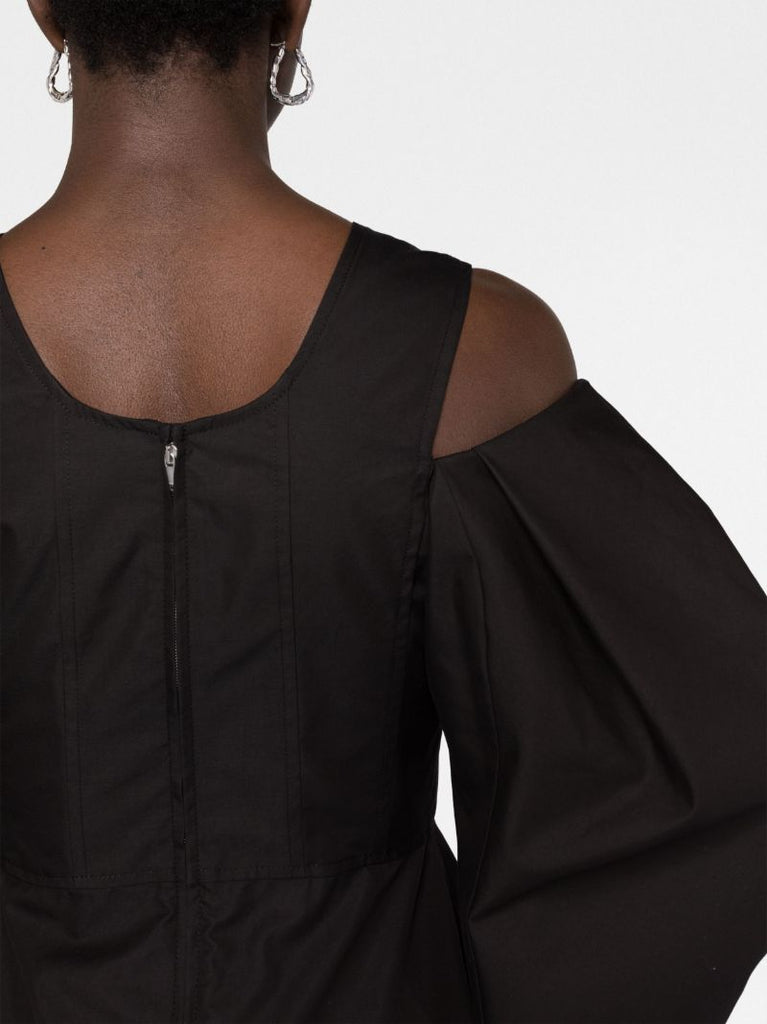 Black Cut-out Puff-sleeve Blouse