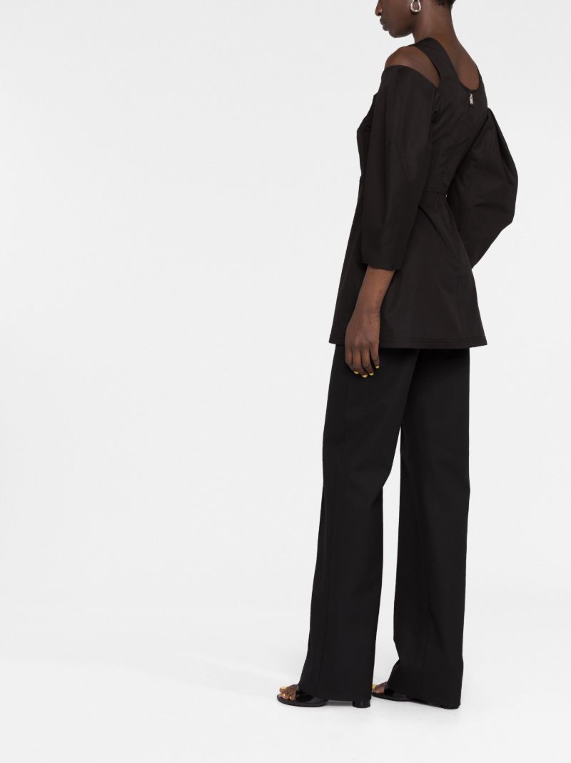 Black Cut-out Puff-sleeve Blouse