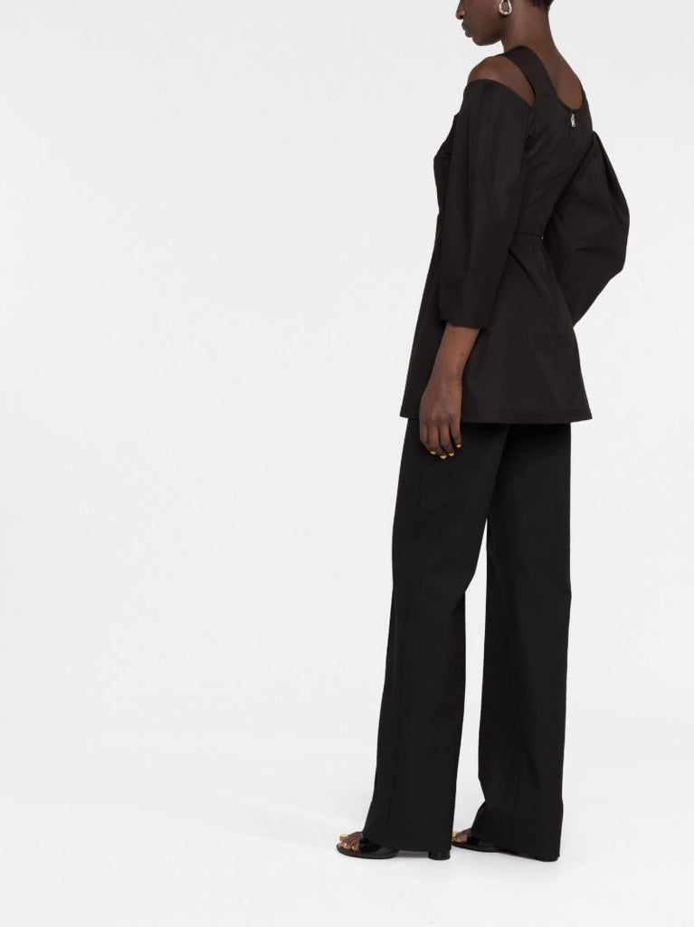 Black Cut-out Puff-sleeve Blouse