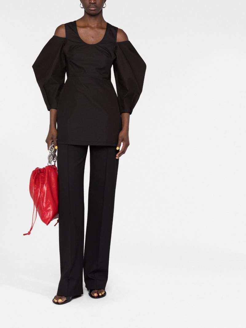 Black Cut-out Puff-sleeve Blouse