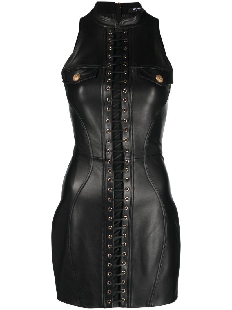 Black Lace-up Leather Dress