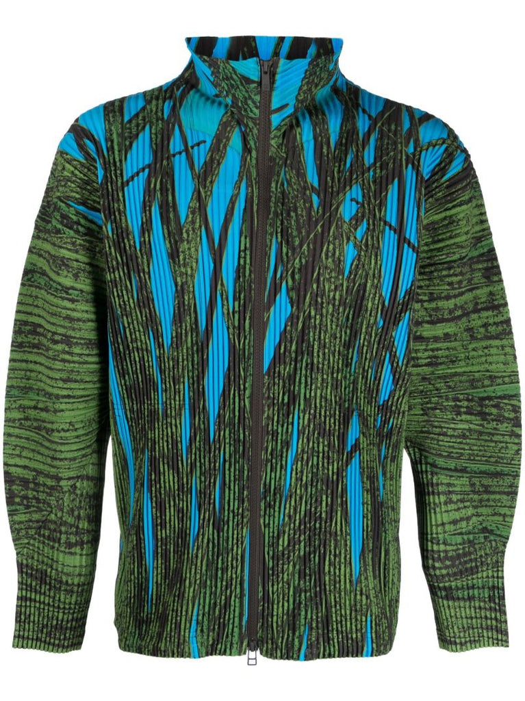 Green Graphic Print Pleated Jacket
