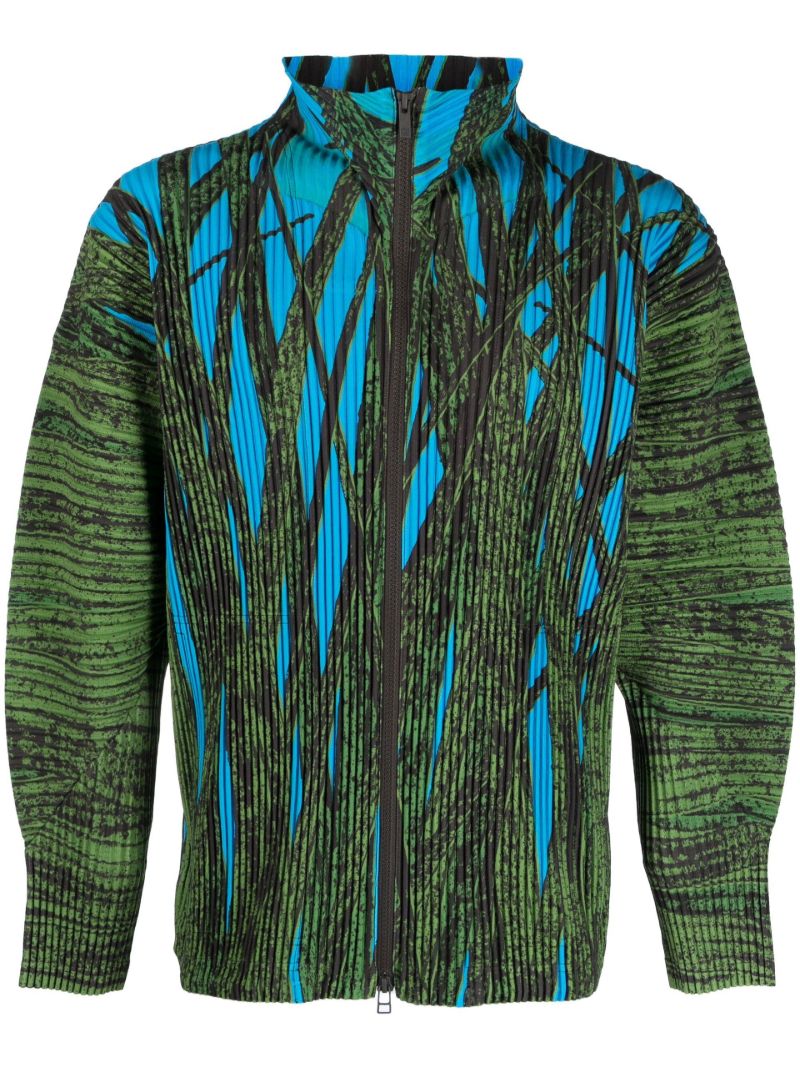 Green Graphic Print Pleated Jacket