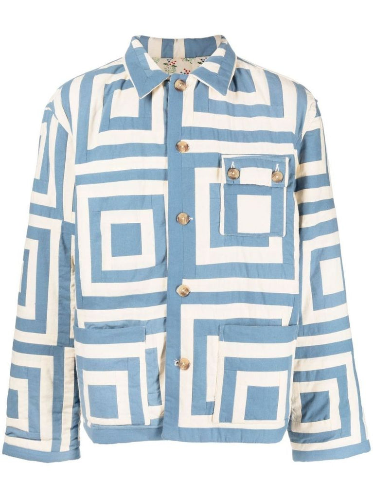 Blue White House Steps Reversible Quilted Jacket