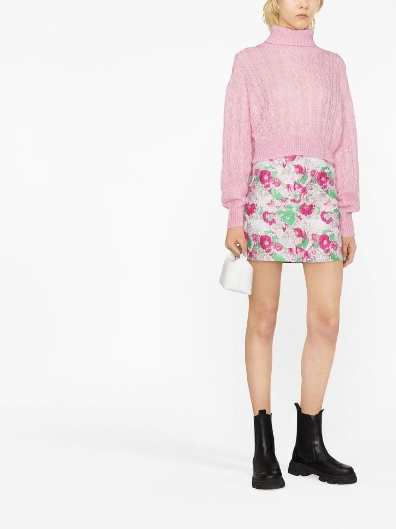 Pink Floral Jacquard Mini Skirt