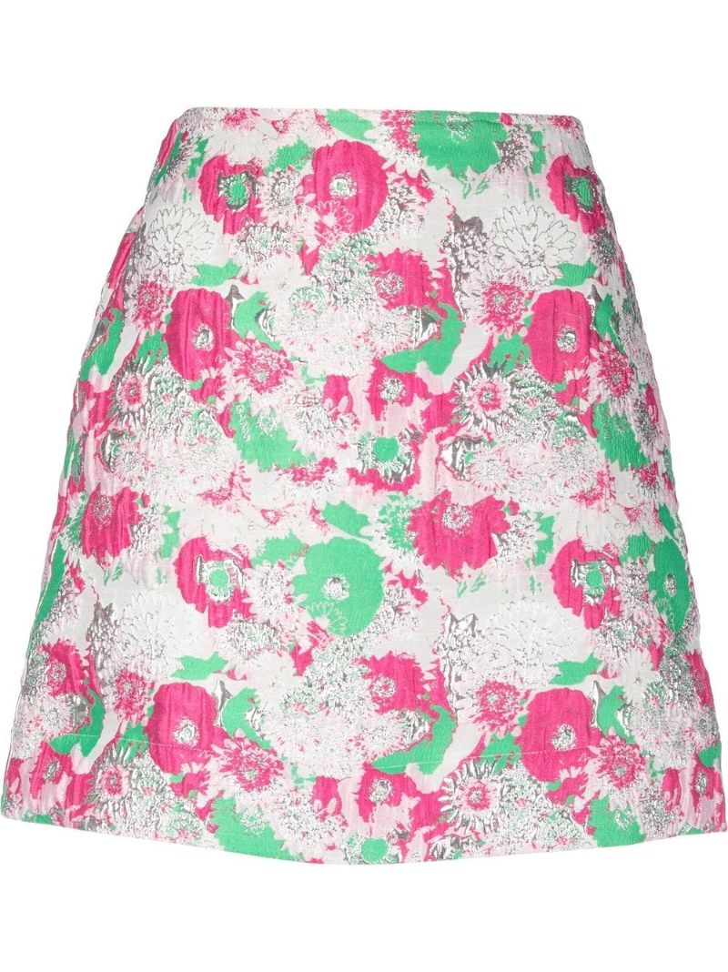 Pink Floral Jacquard Mini Skirt