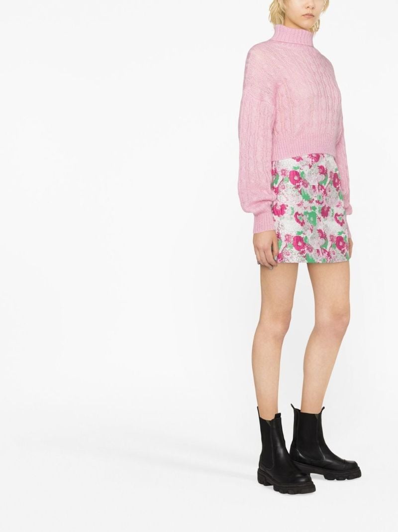 Pink Floral Jacquard Mini Skirt