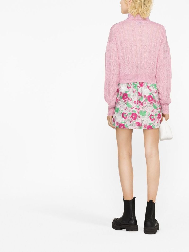 Pink Floral Jacquard Mini Skirt