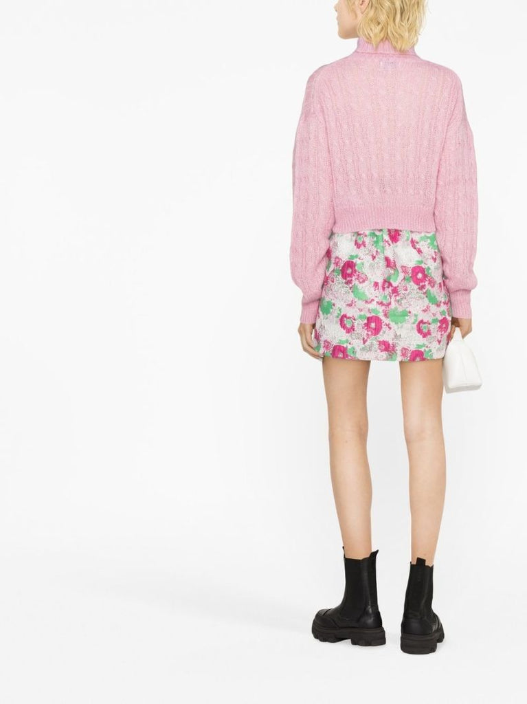 Pink Floral Jacquard Mini Skirt