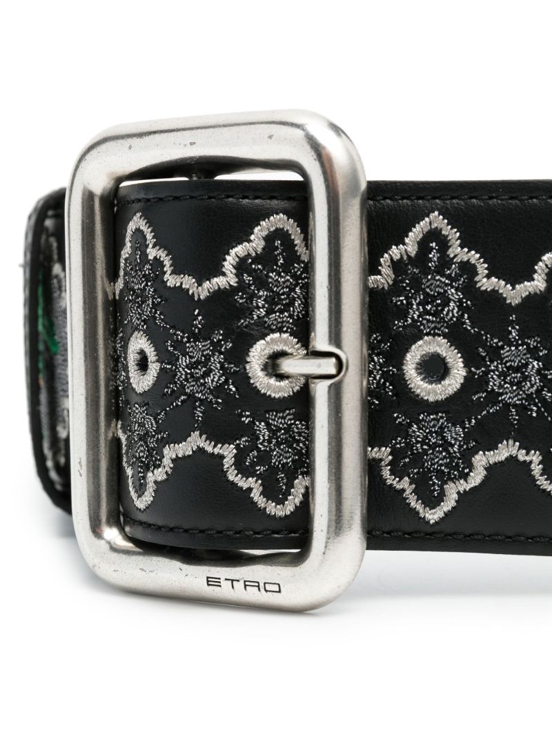 Black Embroidered Leather Belt