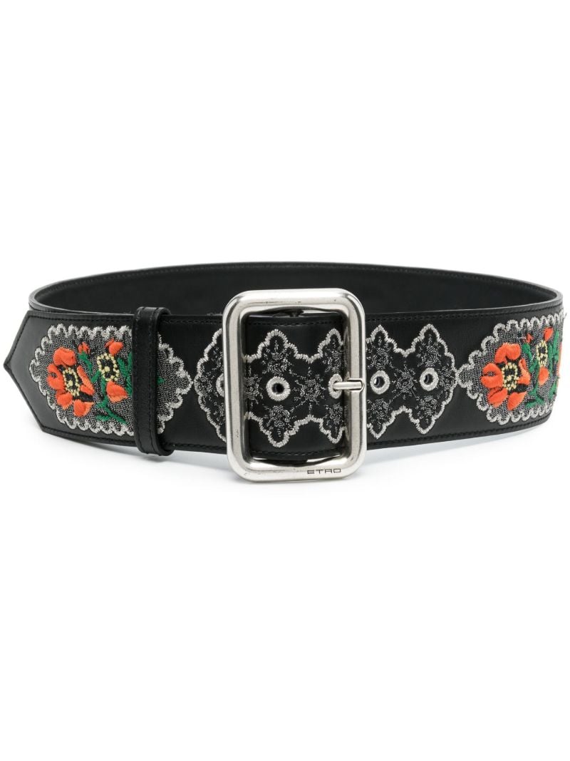 Black Embroidered Leather Belt