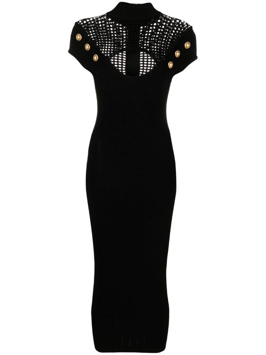 Black Buttoned Knitted Mini Dress