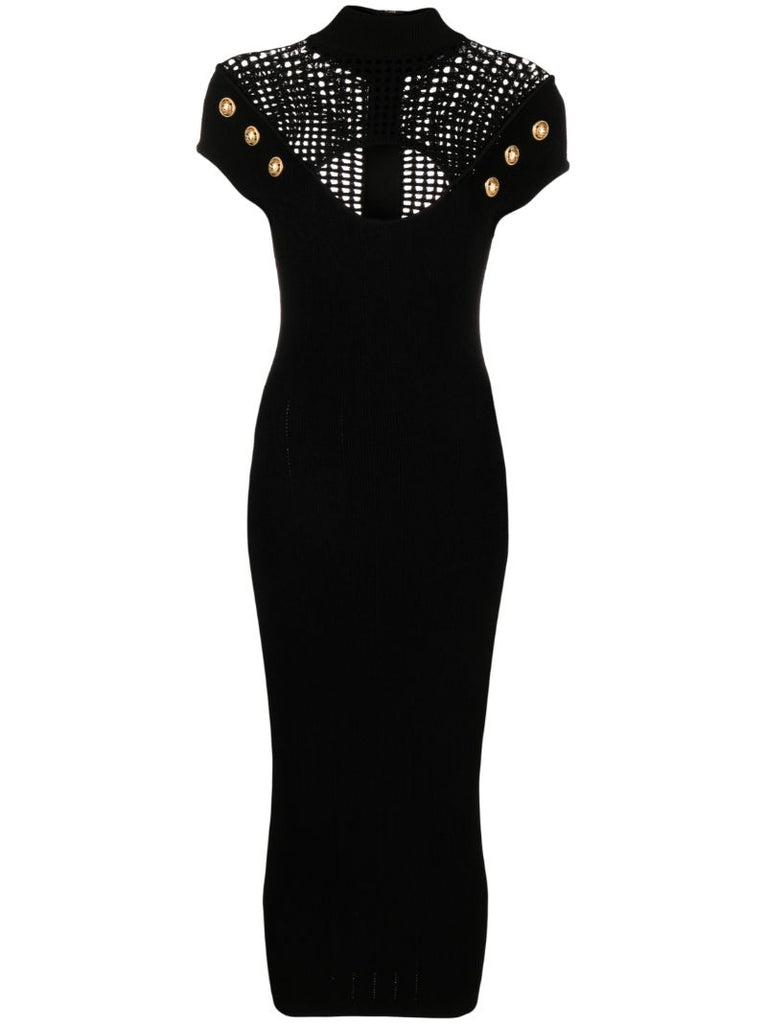 Black Buttoned Knitted Mini Dress