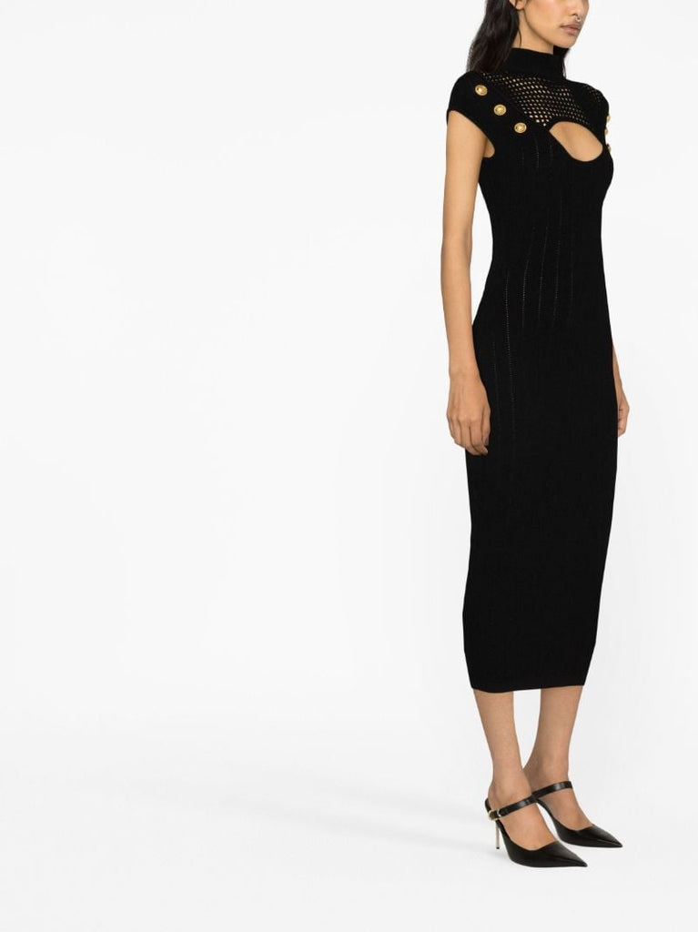 Black Buttoned Knitted Mini Dress