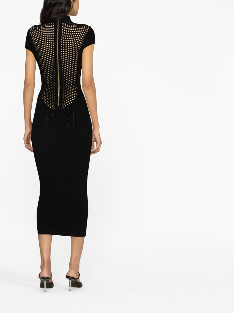 Black Buttoned Knitted Mini Dress