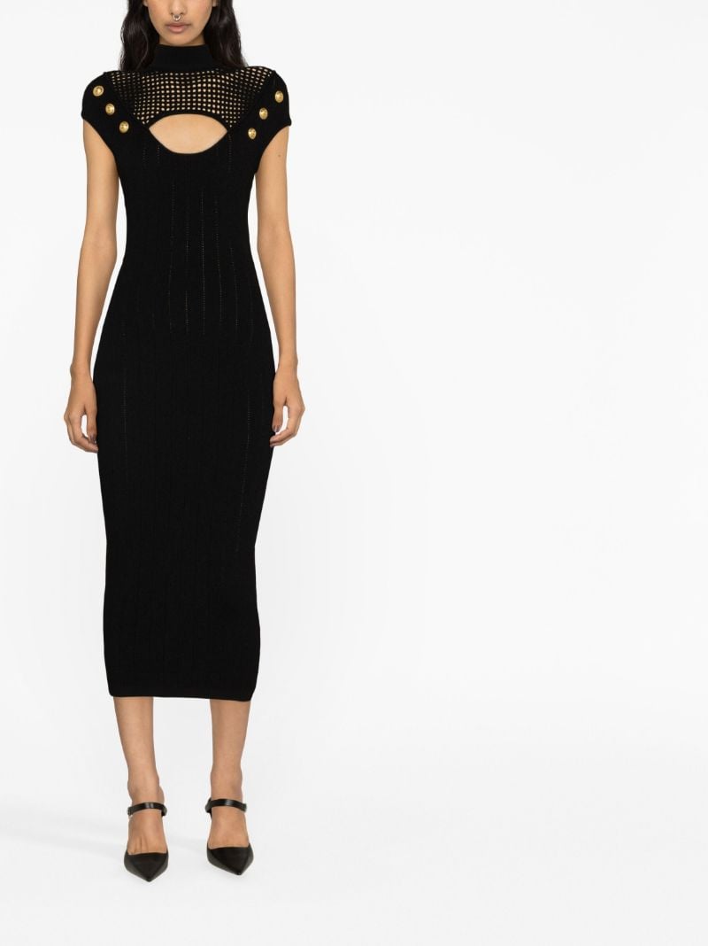 Black Buttoned Knitted Mini Dress