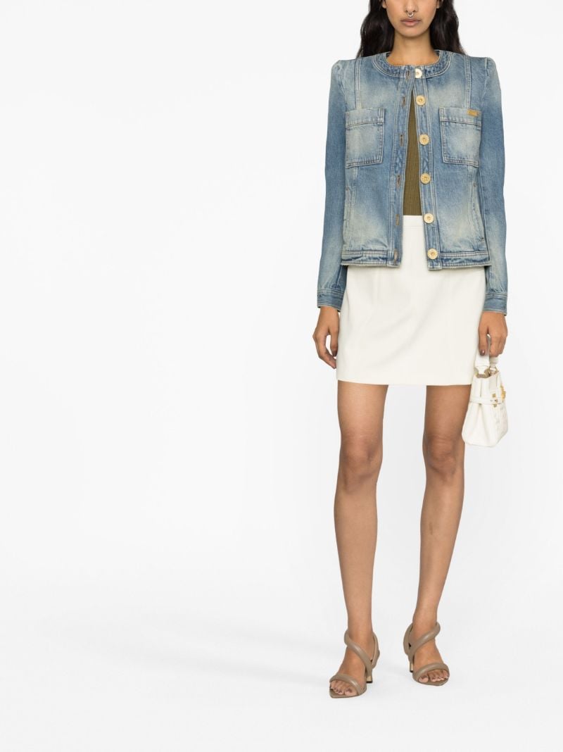 Blue Collarless Denim Jacket