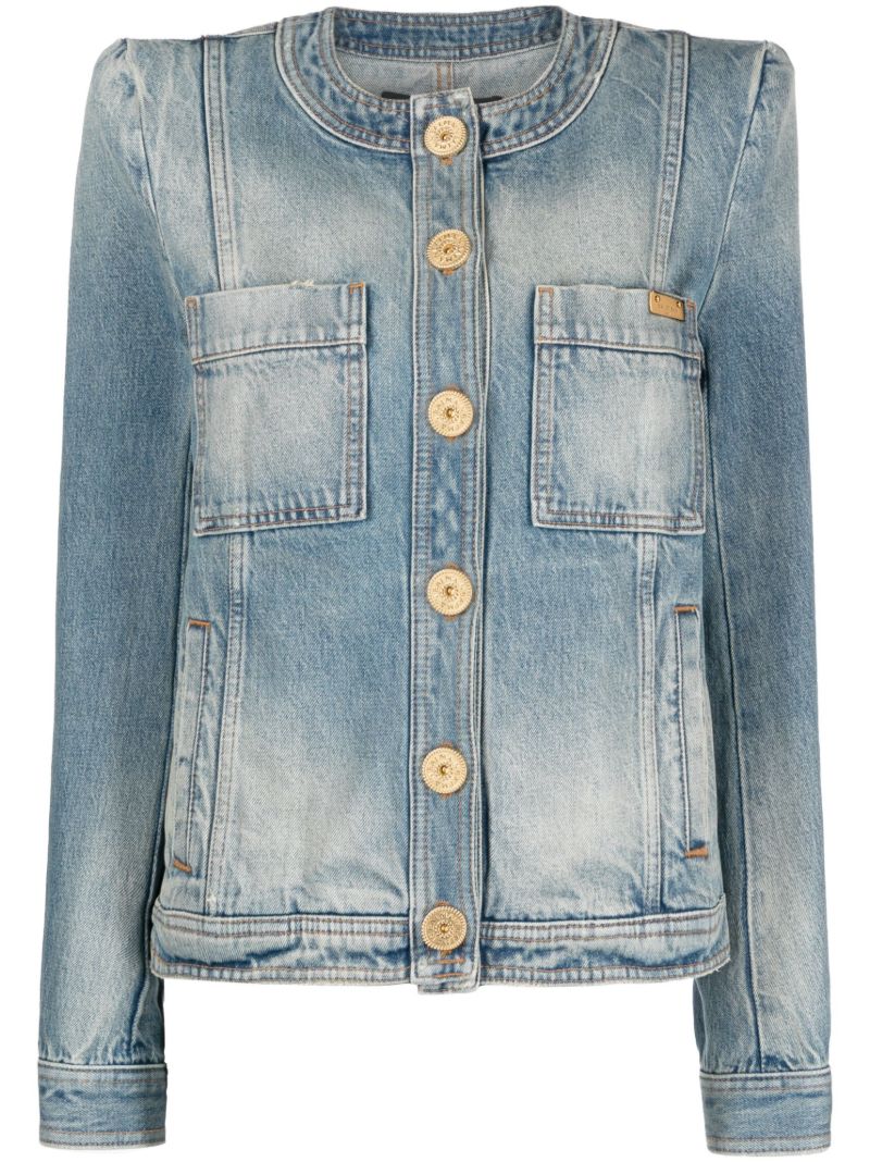 Blue Collarless Denim Jacket