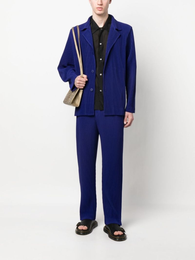 Blue Tailored Pleats 1 Straight-leg PlissÃ_x0083_Â© Trousers