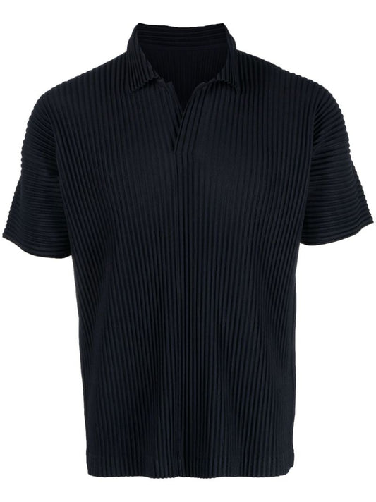 Blue Pleated Polo Shirt