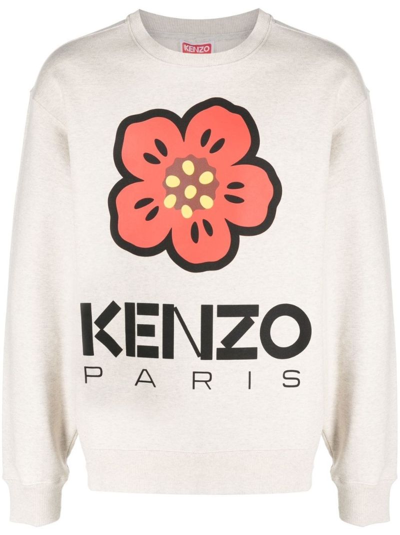 Beige Cotton Boke Flower Sweatshirt