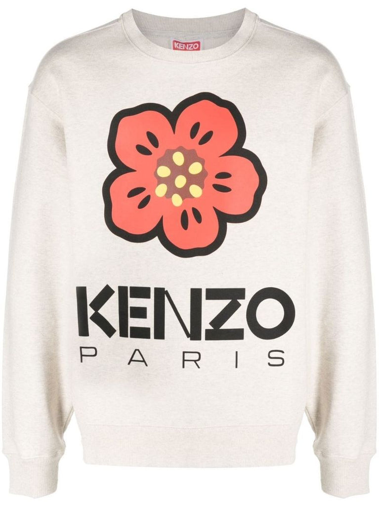 Beige Cotton Boke Flower Sweatshirt