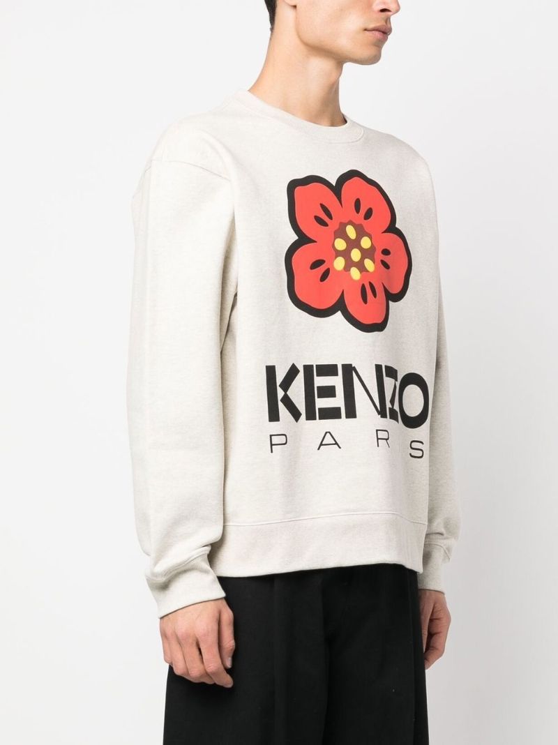 Beige Cotton Boke Flower Sweatshirt
