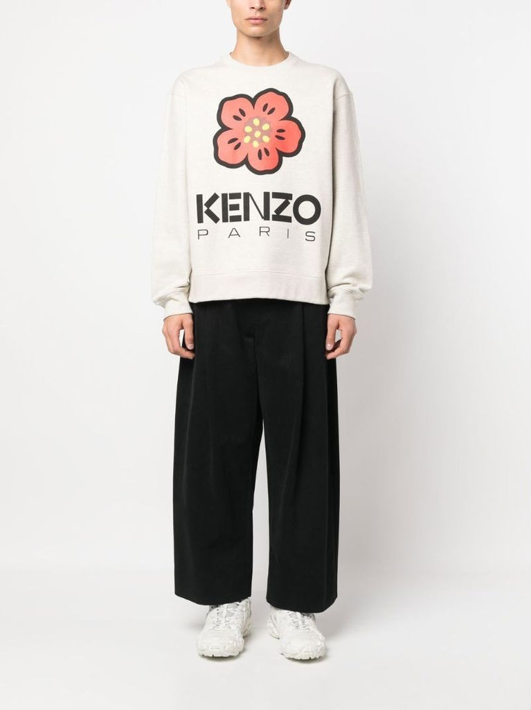 Beige Cotton Boke Flower Sweatshirt