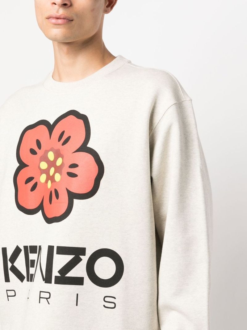 Beige Cotton Boke Flower Sweatshirt