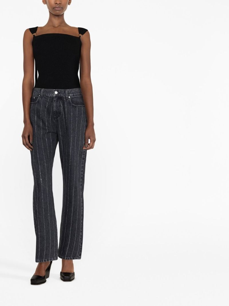 Black Crystal-embellished Pinstriped Straight-leg Jeans