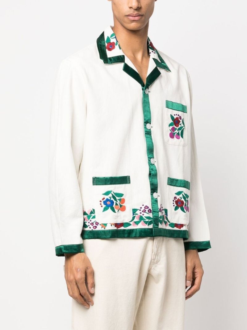 White Floral Embroidered Shirt