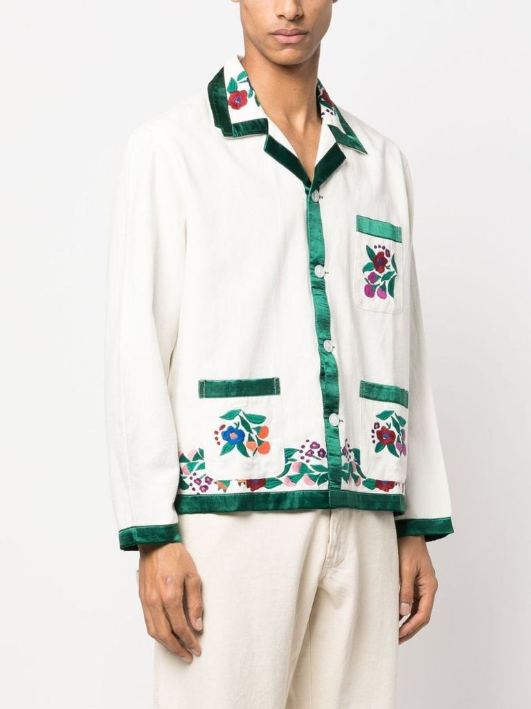 White Floral Embroidered Shirt