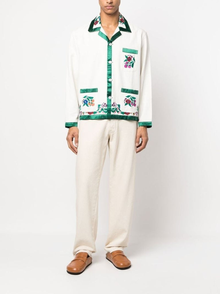 White Floral Embroidered Shirt