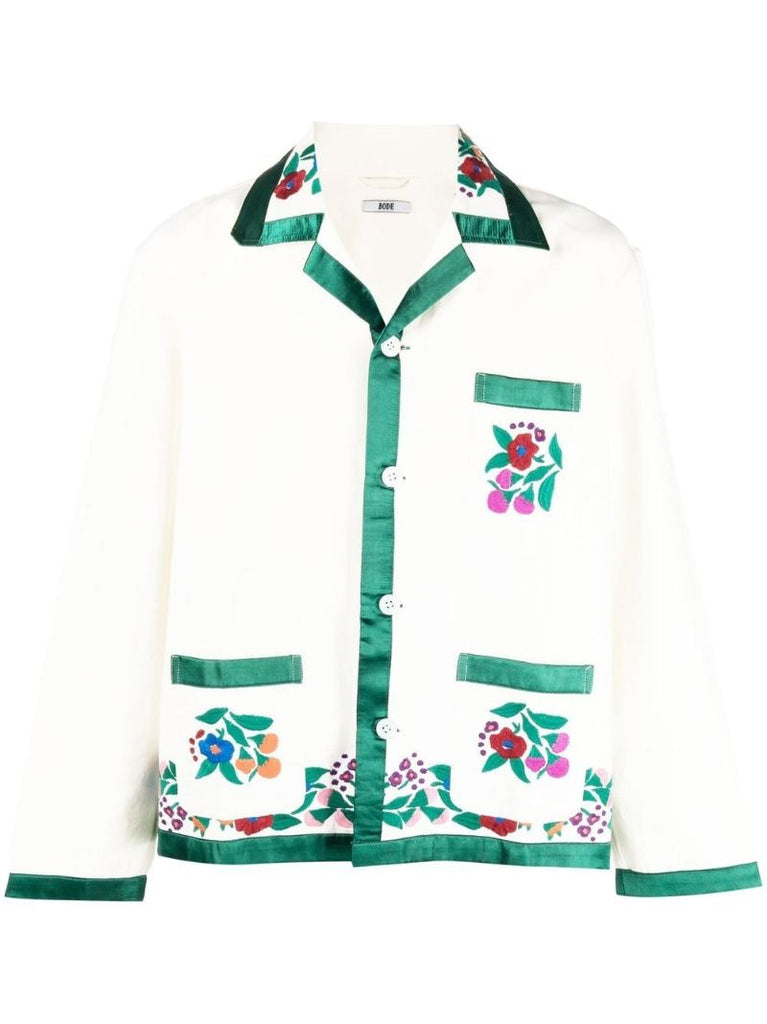 White Floral Embroidered Shirt