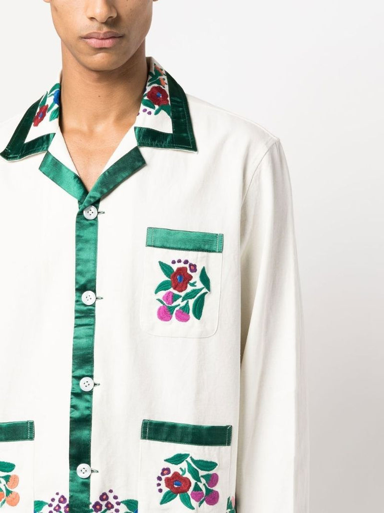 White Floral Embroidered Shirt