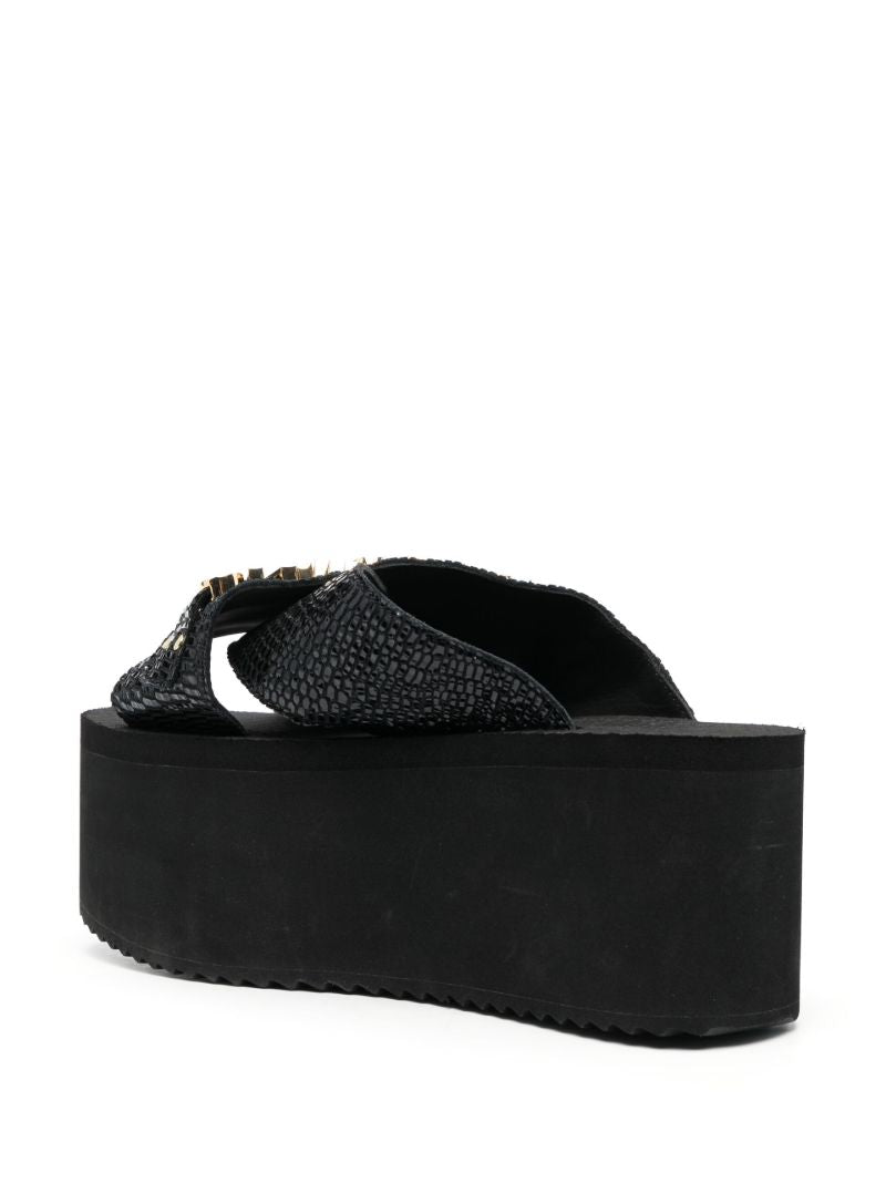 Black Logo Lettering Wedge Sandals
