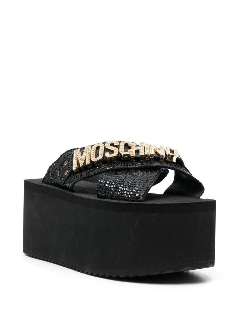 Black Logo Lettering Wedge Sandals