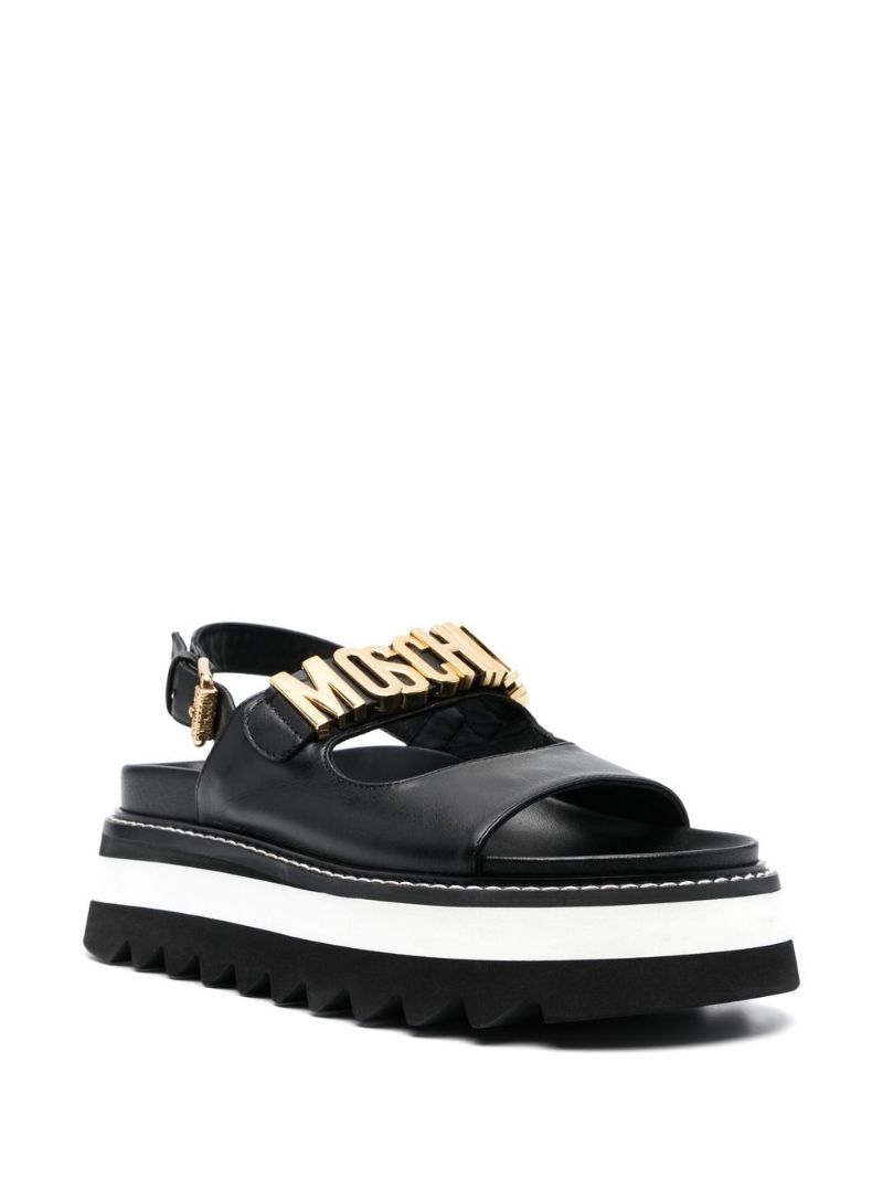 Black Logo Plaque Chunky Leather Sandals