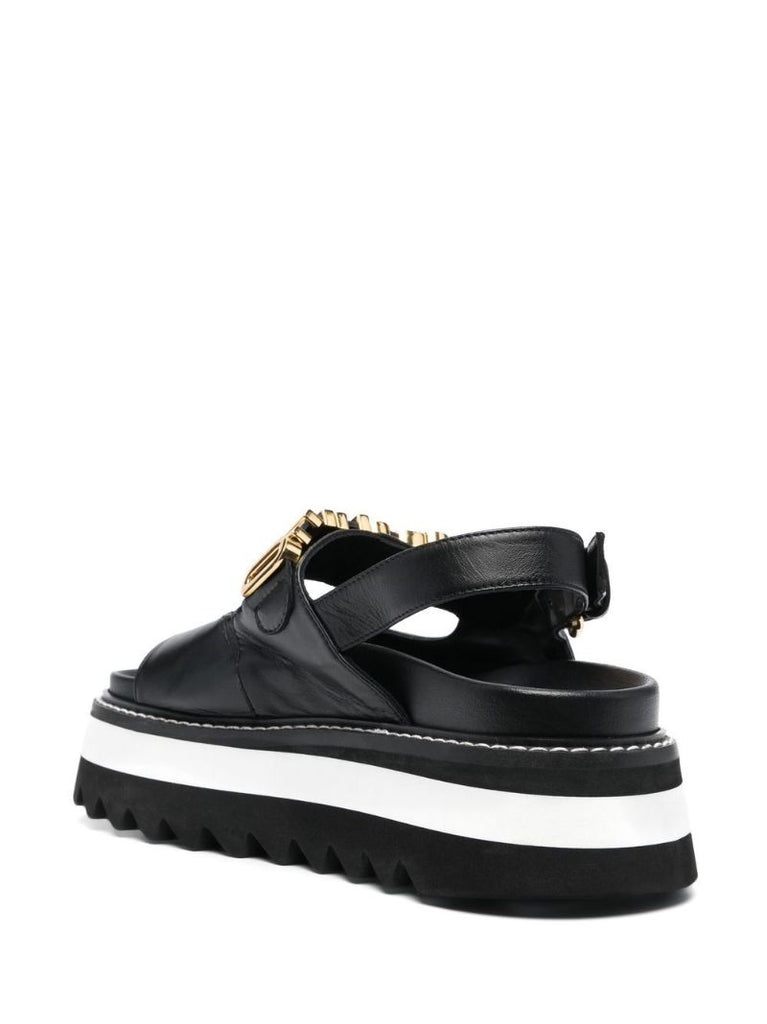 Black Logo Plaque Chunky Leather Sandals