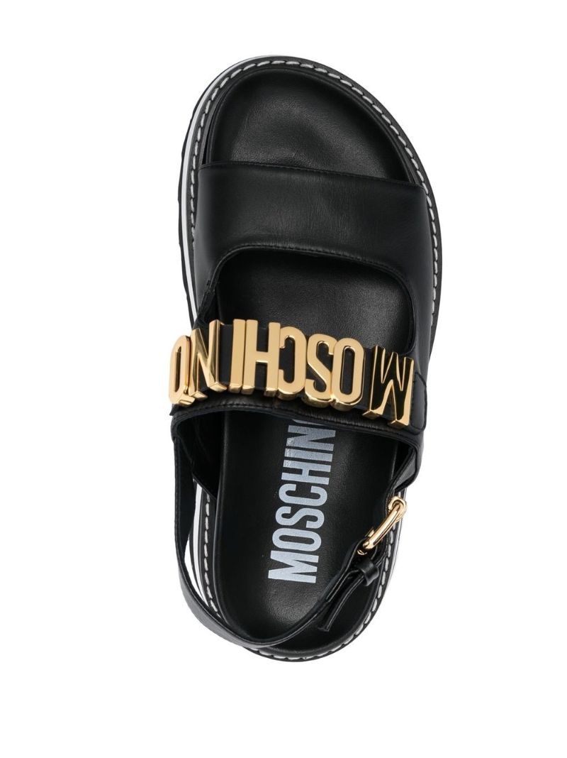 Black Logo Plaque Chunky Leather Sandals