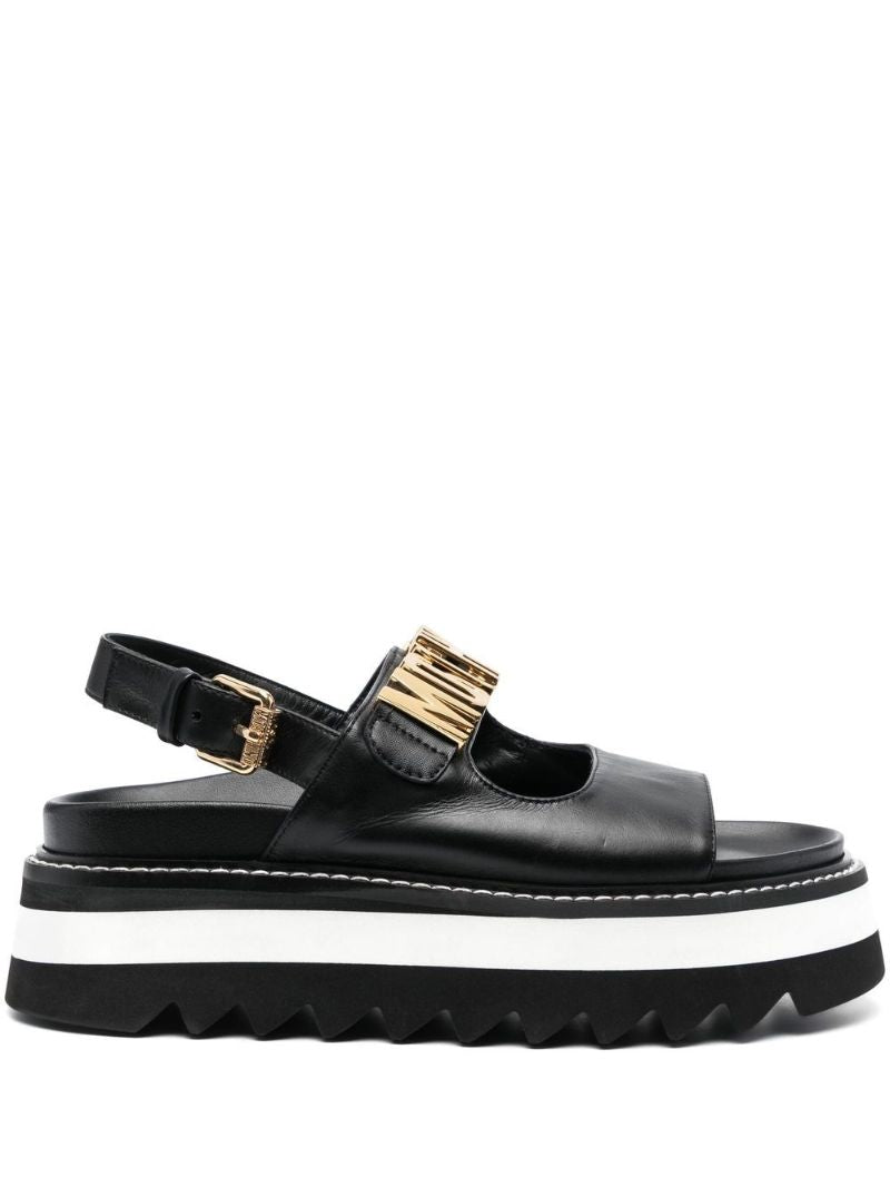 Black Logo Plaque Chunky Leather Sandals