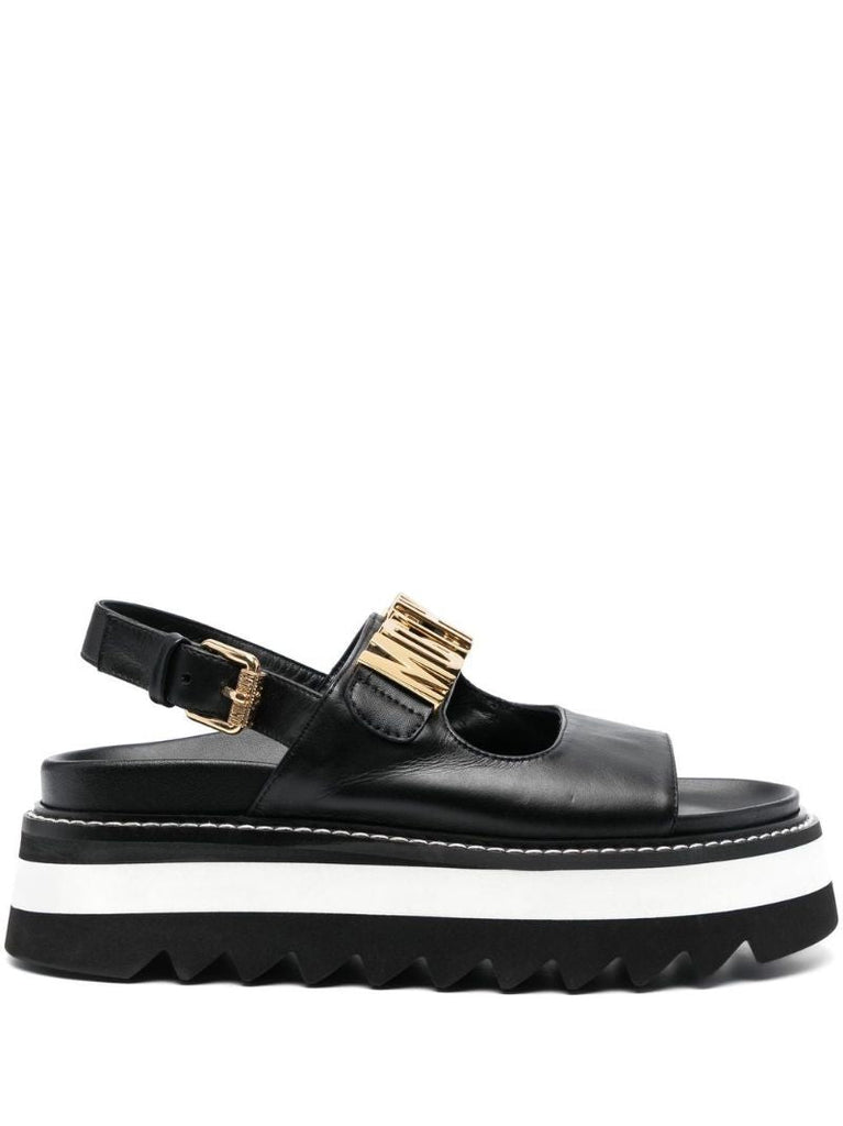 Black Logo Plaque Chunky Leather Sandals